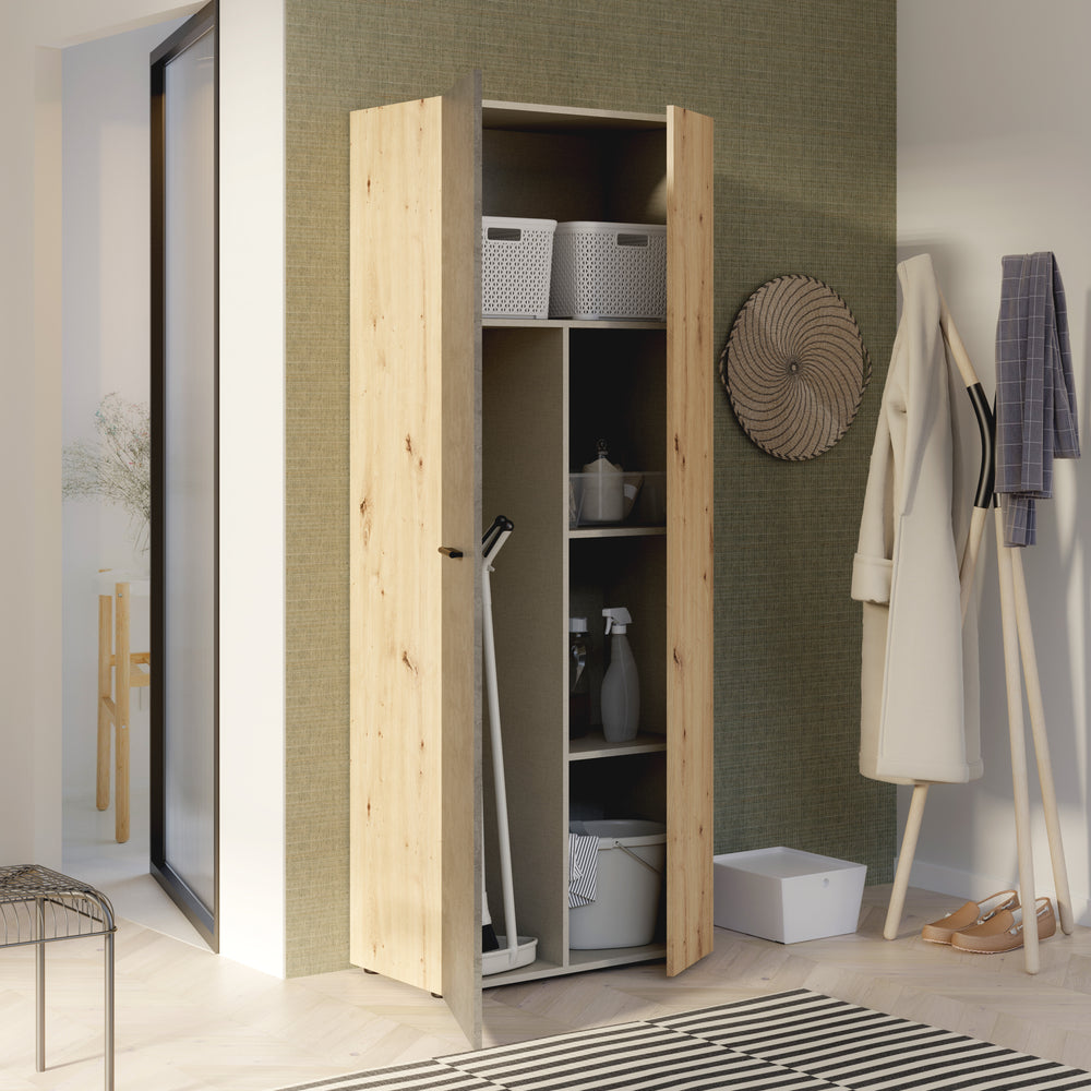 Variant Multipurpose Artisan Oak & Dark Grey Tall 2 Door Broom Utility Cupboard - FurniComp