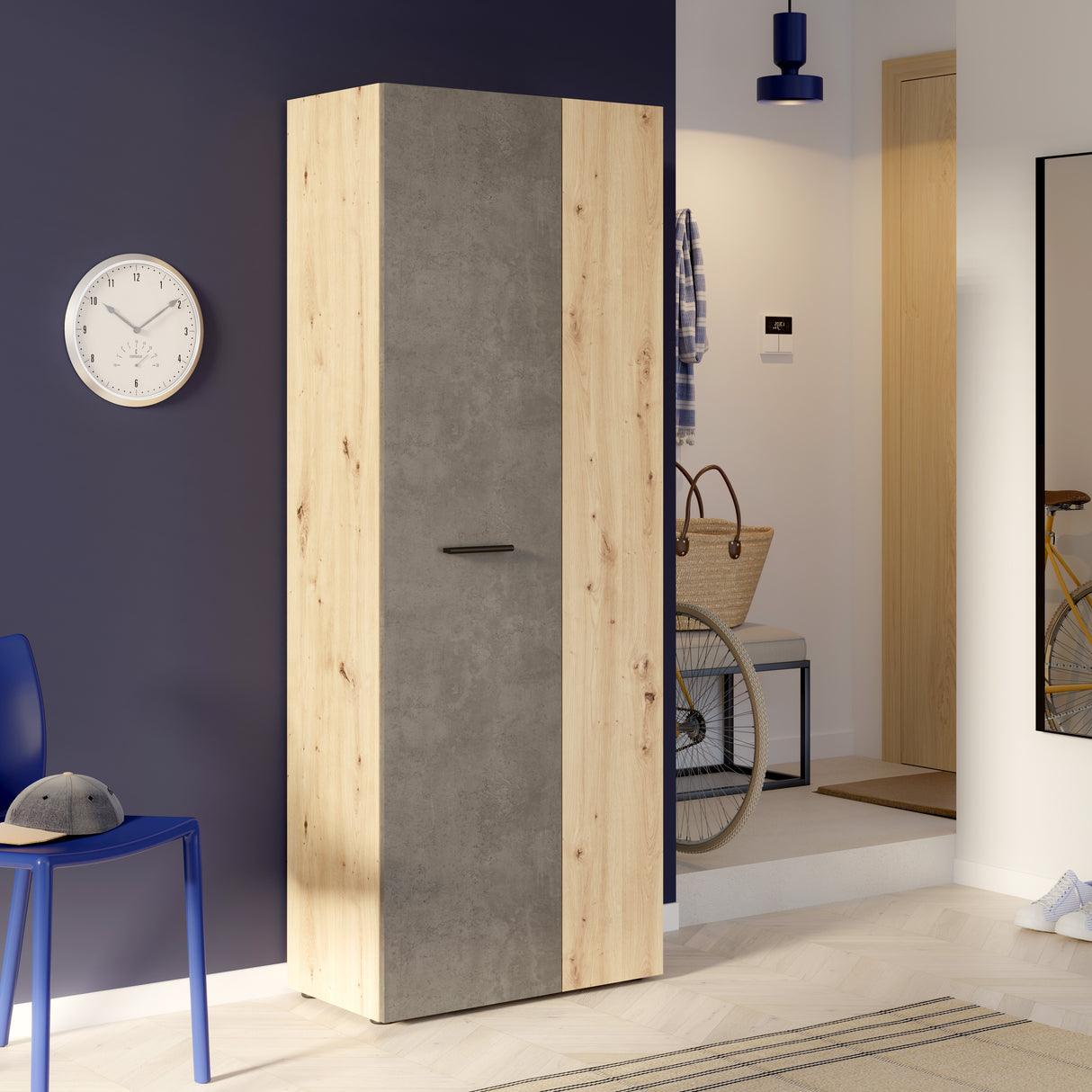 Variant Multipurpose Artisan Oak & Dark Grey Tall 2 Door Utility Shoe Storage Cupboard - FurniComp