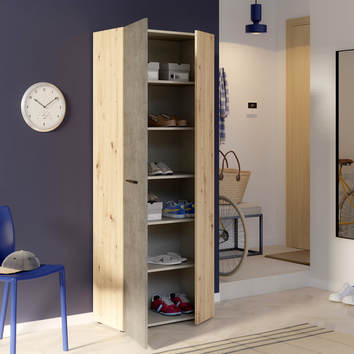 Variant Multipurpose Artisan Oak & Dark Grey Tall 2 Door Utility Shoe Storage Cupboard - FurniComp