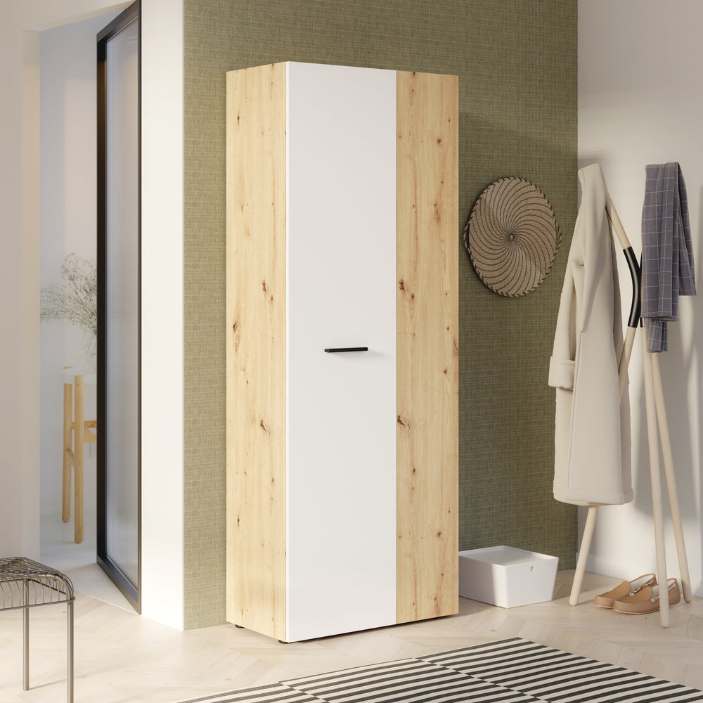Variant Multipurpose Artisan Oak & White Tall 2 Door Broom Utility Cupboard - FurniComp