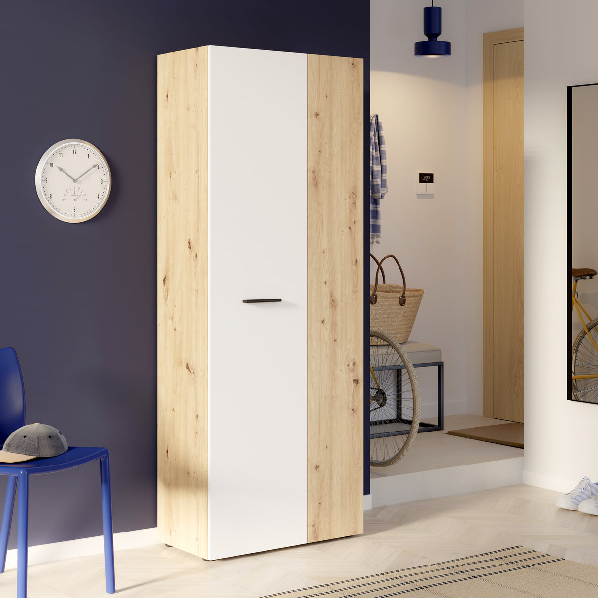 Variant Multipurpose Artisan Oak & White Tall 2 Door Utility Shoe Storage Cupboard - FurniComp