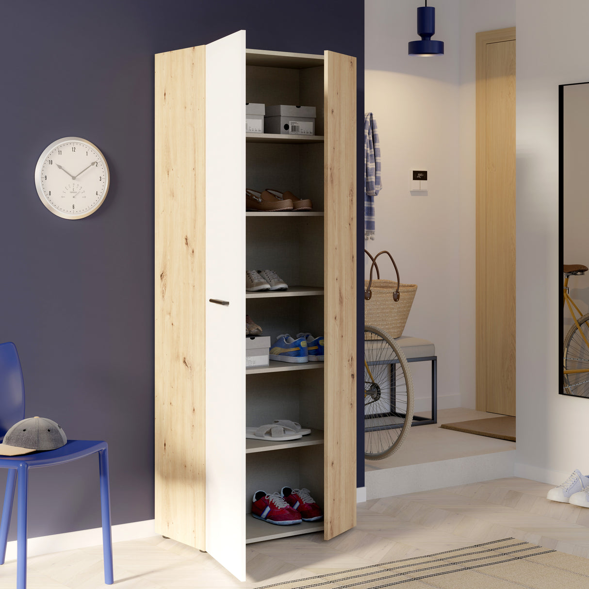 Variant Multipurpose Artisan Oak & White Tall 2 Door Utility Shoe Storage Cupboard - FurniComp