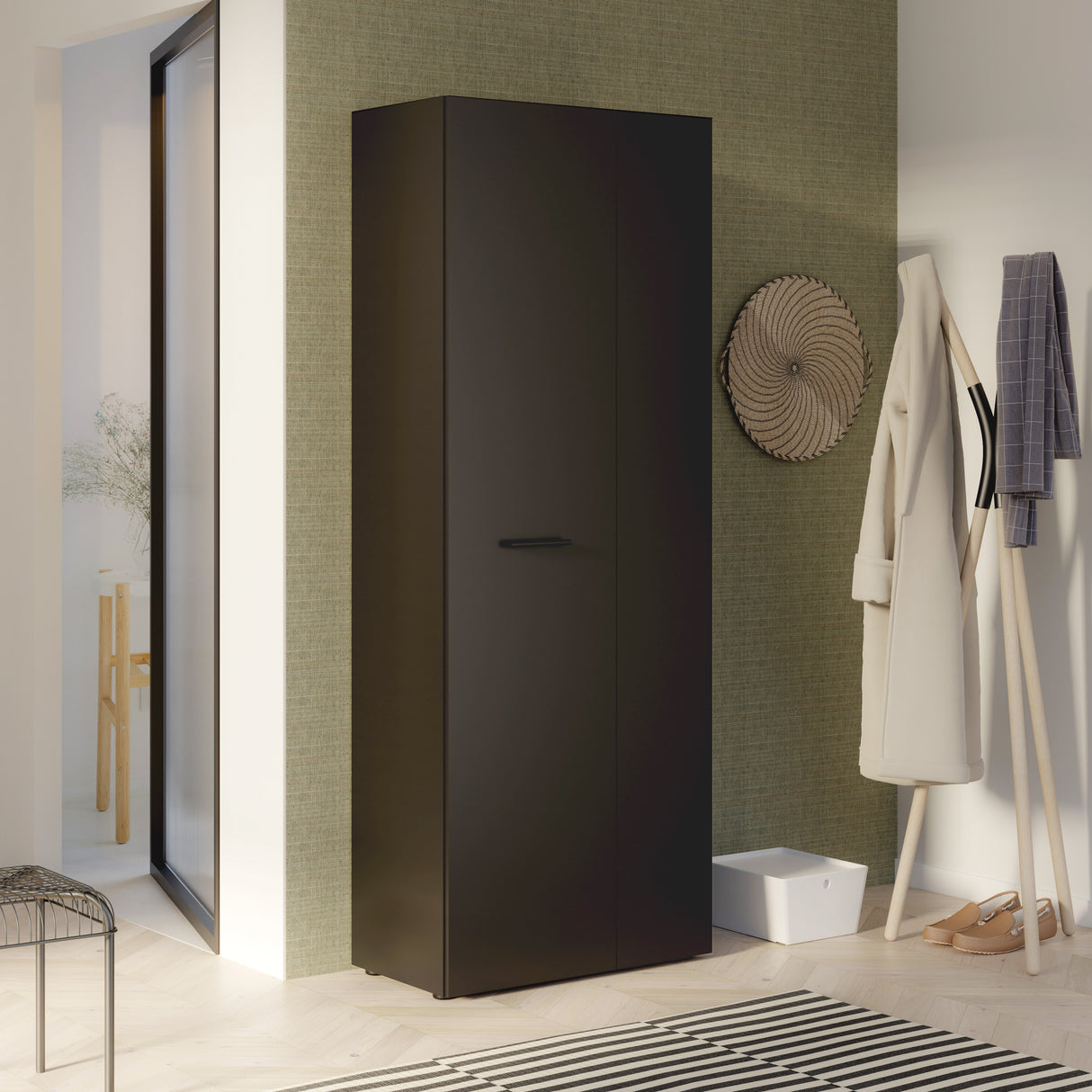 Variant Multipurpose Black Tall 2 Door Broom Utility Cupboard - FurniComp