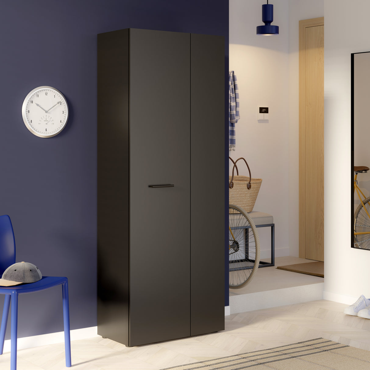 Variant Multipurpose Black Tall 2 Door Utility Shoe Storage Cupboard - FurniComp