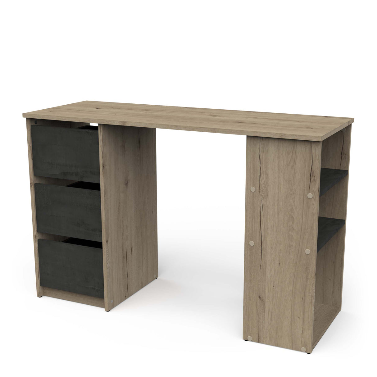 Victor 3 Drawer Black and Royal Oak Office Desk - FurniComp