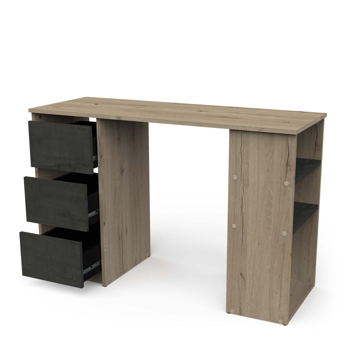 Victor 3 Drawer Black and Royal Oak Office Desk - FurniComp