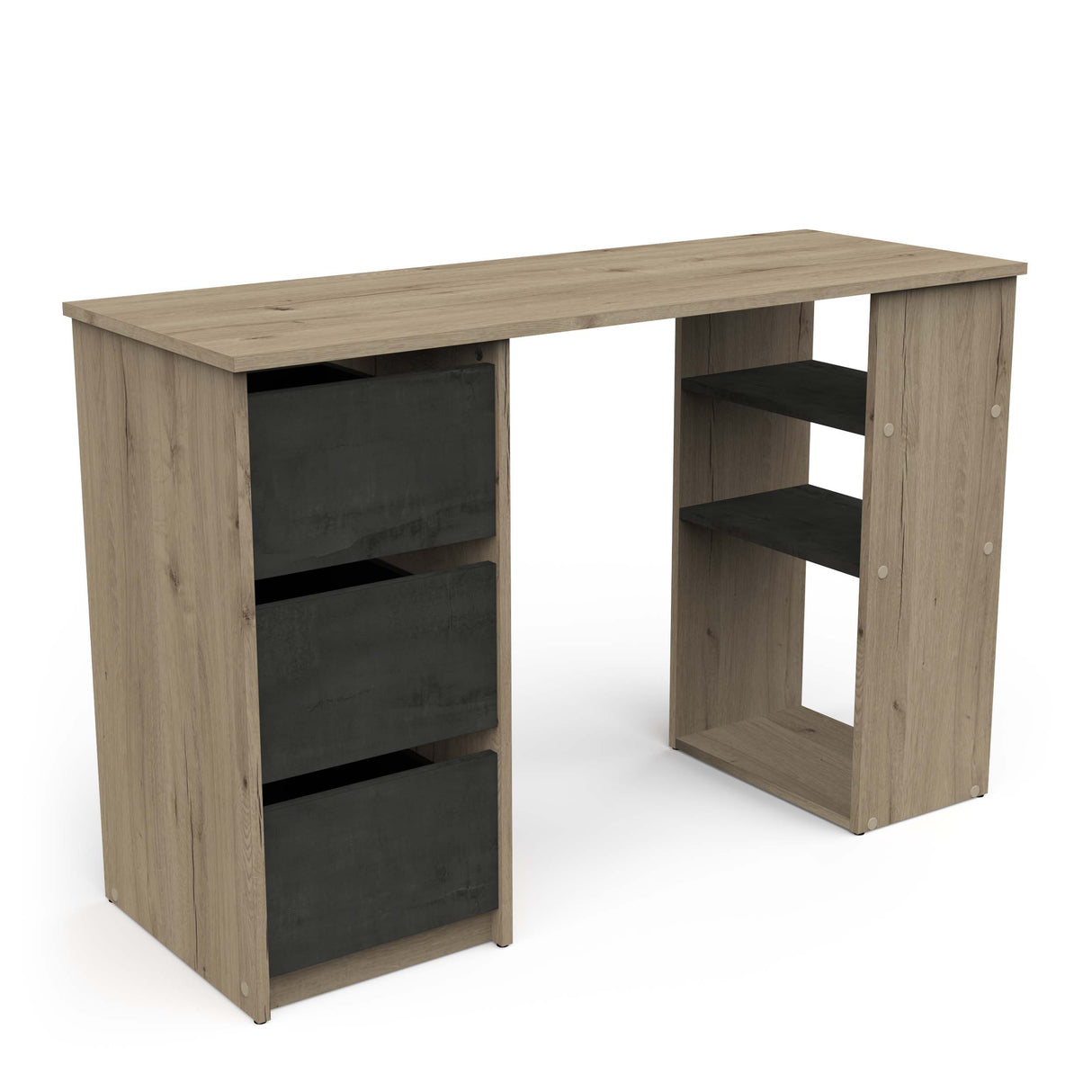 Victor 3 Drawer Black and Royal Oak Office Desk - FurniComp