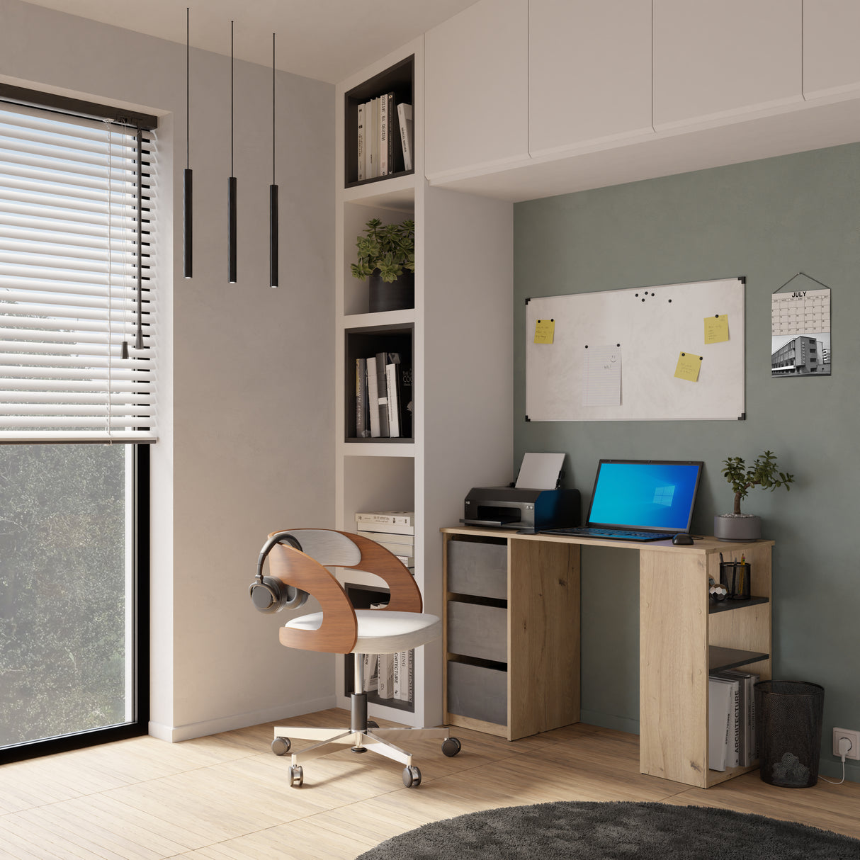 Victor 3 Drawer Black and Royal Oak Office Desk - FurniComp