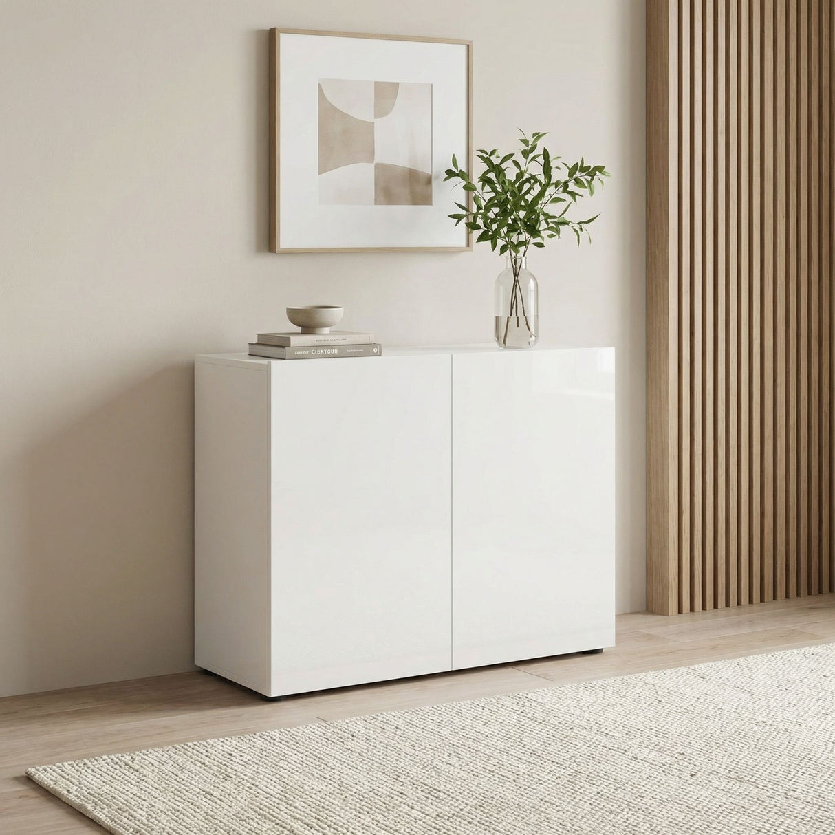 Vida 2 Door 90cm Small Compact White Gloss Sideboard - FurniComp