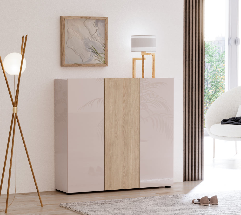 Vida 3 Door 120cm Cashmere & Oak 30 Pair Large Shoe Cabinet - FurniComp