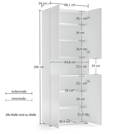 Valdo Tall 4 Door White Gloss Bathroom Storage Cupboard - FurniComp