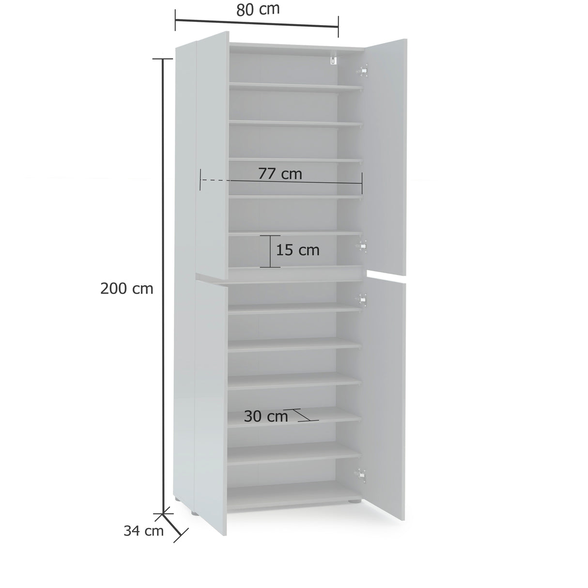 Vida 4 Door 80cm Grey Gloss Tall Shoe Cabinet/Storage Cupboard - FurniComp