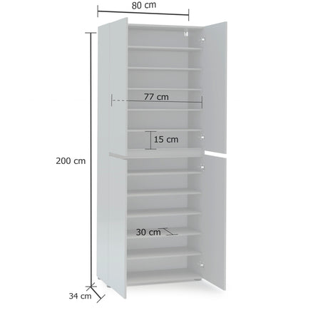 Vida 4 Door 80cm Grey Gloss Tall Shoe Cabinet/Storage Cupboard - FurniComp