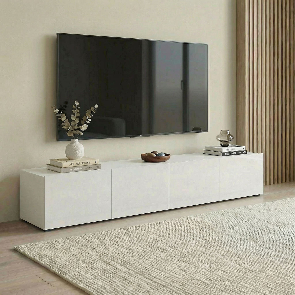Vida 4 Tilting Door 225cm Large White Gloss TV Stand - FurniComp