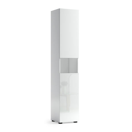 Vida 2 Door 34cm White Gloss Tall Free Standing Bathroom Storage Cabinet - FurniComp