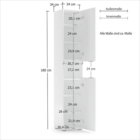 Vida 2 Door 34cm White Gloss Tall Free Standing Bathroom Storage Cabinet - FurniComp