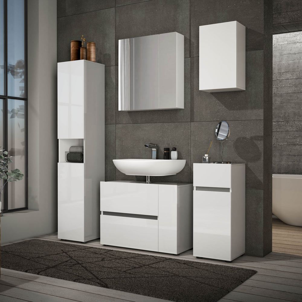 Vida 2 Door 1 Drawer 830mm White Gloss and Anthracite Free Standing Vanity Unit - FurniComp