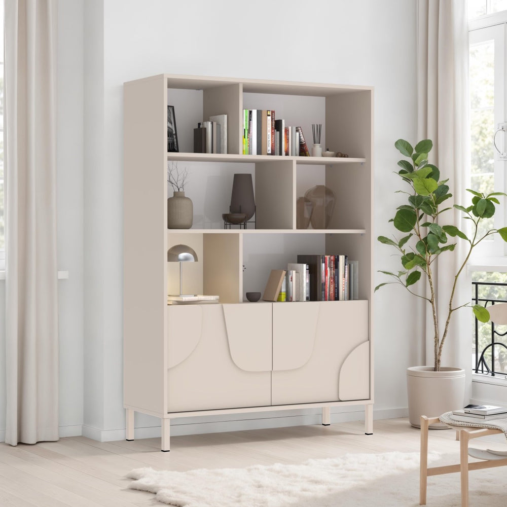 Vienna 100cm 2 Door Tall Cashmere Bookcase - FurniComp