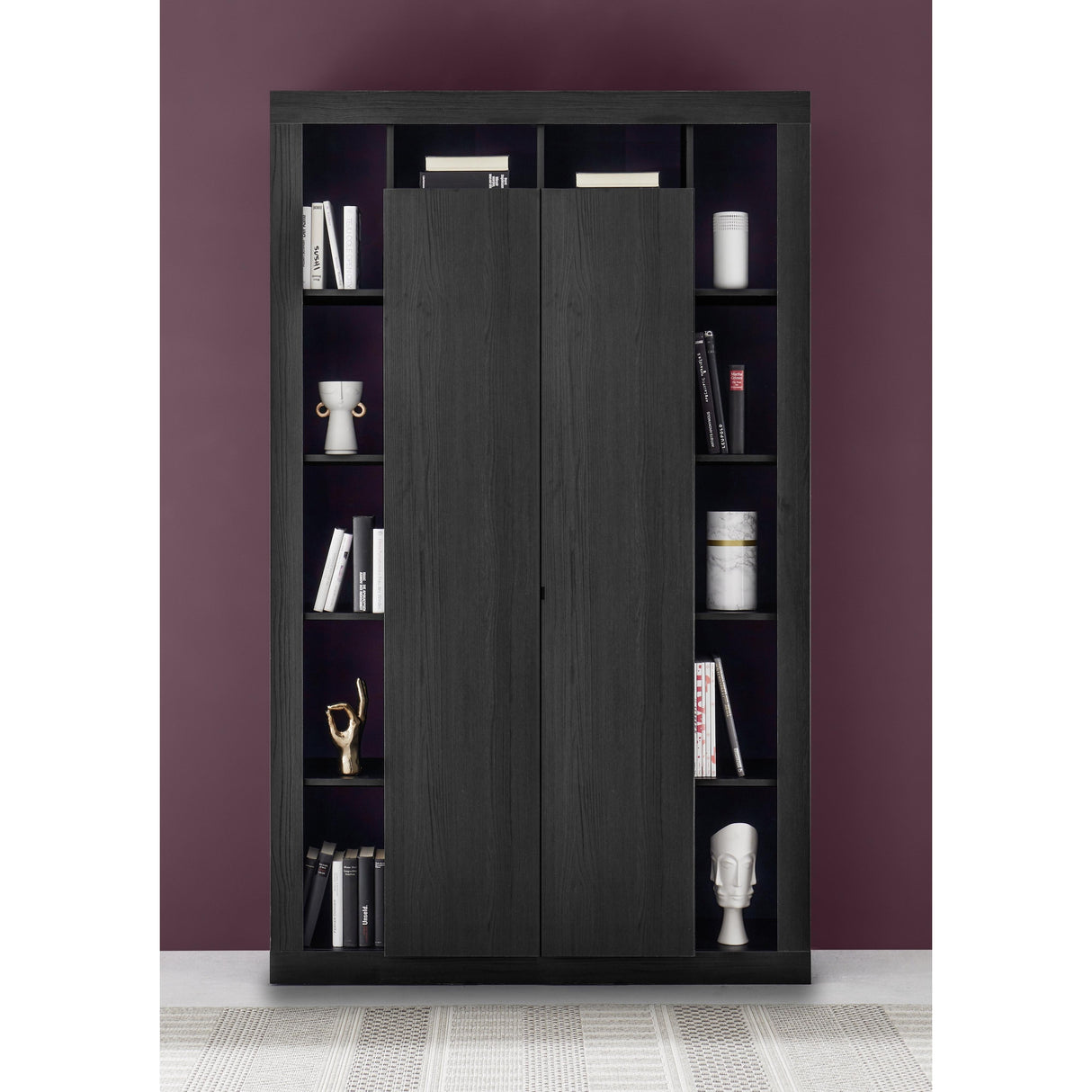 Viola 2 Door Black Oak Large Bookcase - FurniComp