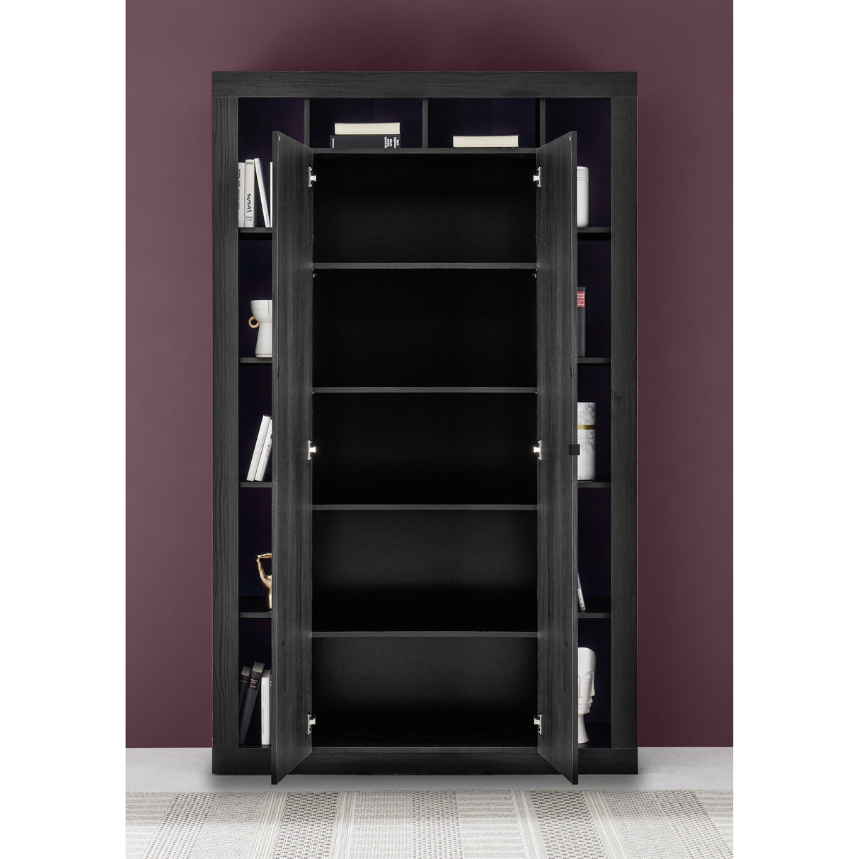 Viola 2 Door Black Oak Large Bookcase - FurniComp
