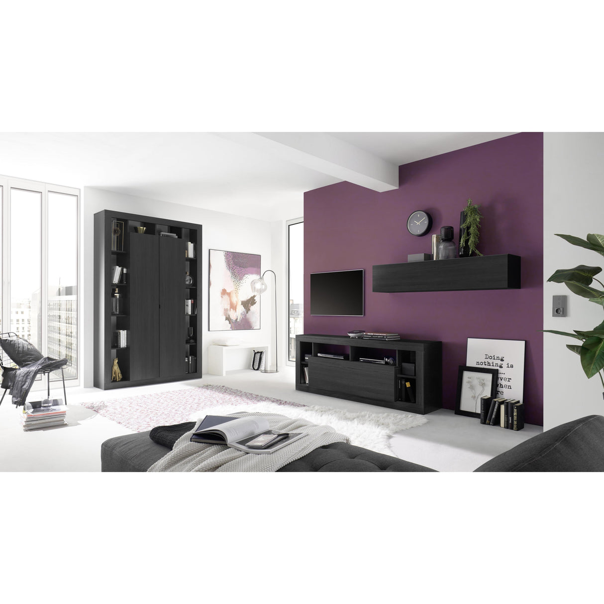 Viola 2 Door Black Oak Large Bookcase - FurniComp