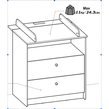 Violet 2 Drawer Baby Changing Table- Matt White & Hamilton Oak - FurniComp