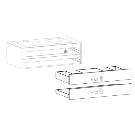 Vivia 2 Drawer White High Gloss 1220mm Wall Hung Double Sink Vanity Unit - FurniComp