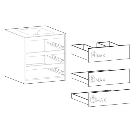 Vivia 3 Drawer White High Gloss 820mm Free Standing Countertop Vanity Unit - FurniComp