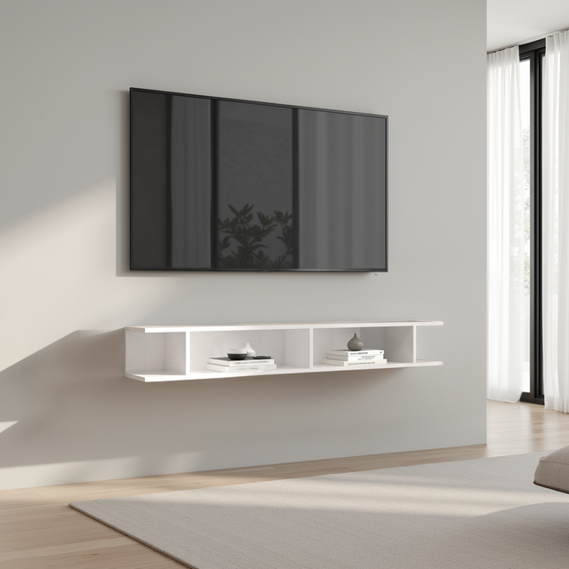 Combo 138cm Floating Wall Hung TV Shelf - White Gloss COM-43-01 - FurniComp