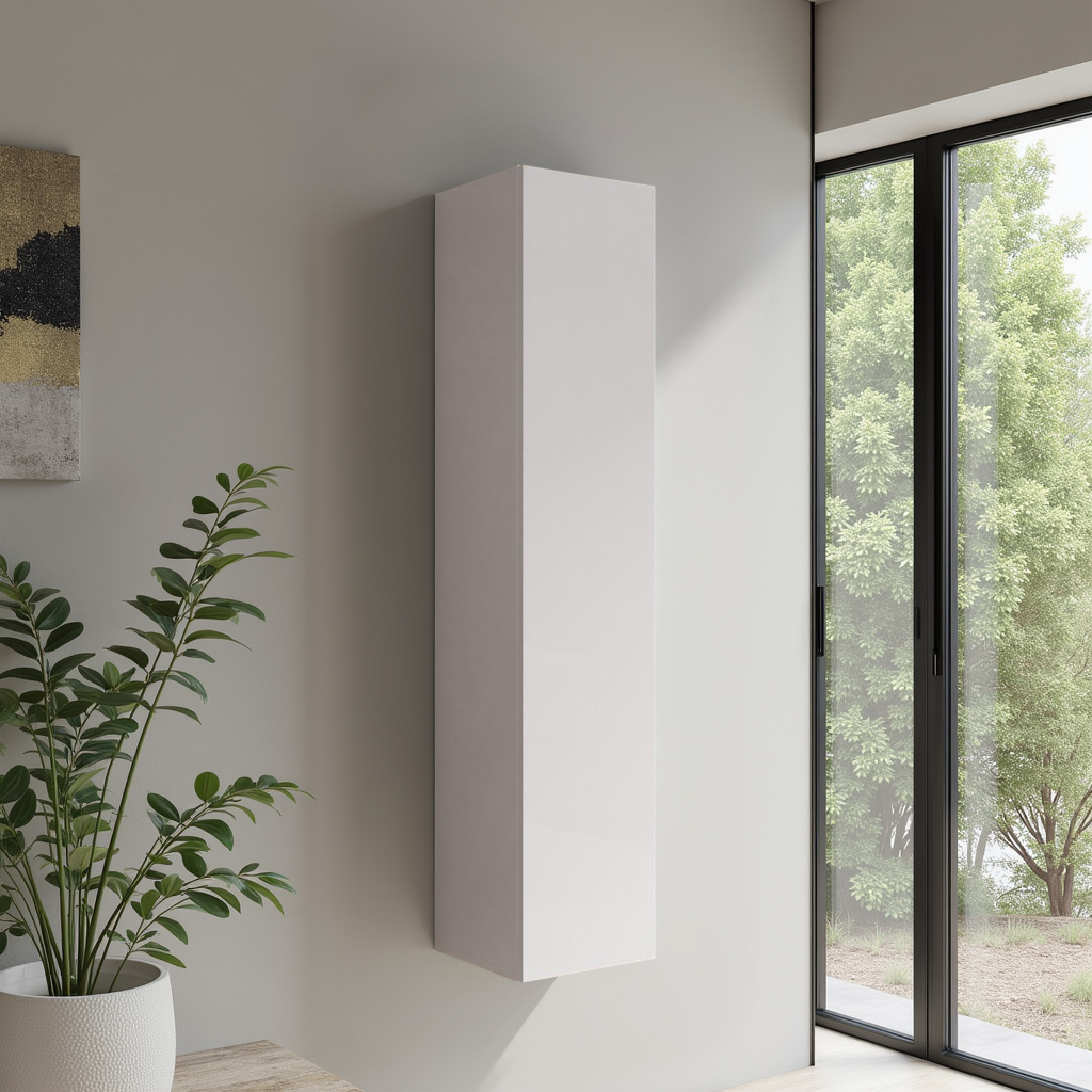 Combo 1 Door 29cm Multipurpose Wall Hung Tall Storage Unit - White Gloss COM-30-01 - FurniComp