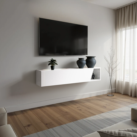 Combo 138cm Floating Wall Hung TV Unit with Shaped Door - White Gloss COM-26-01 - FurniComp