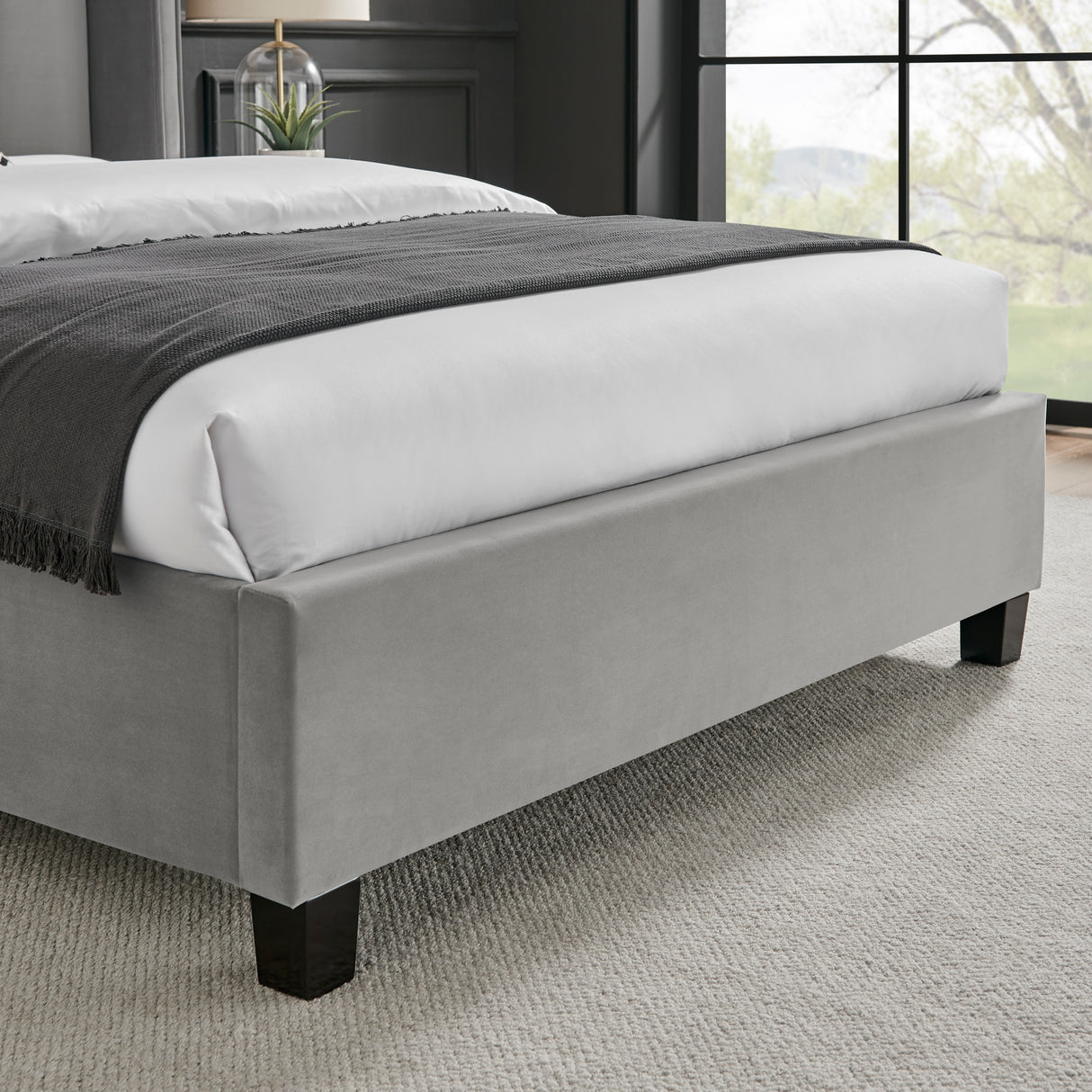Zaneta Silver Velvet Bed Frame - FurniComp