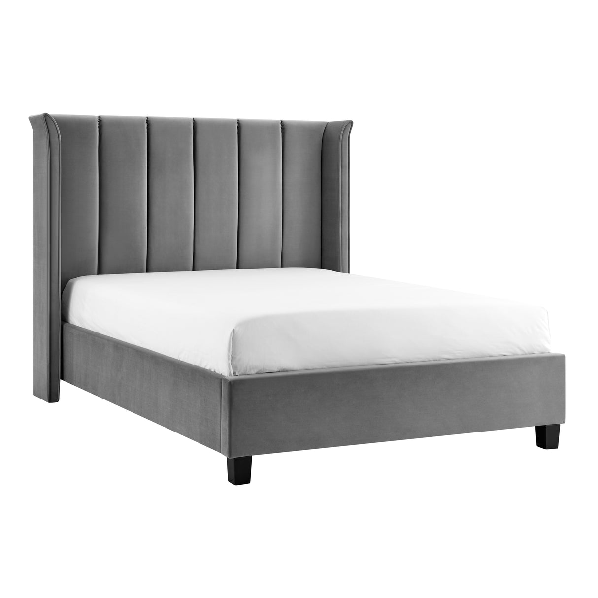 Zaneta Silver Velvet Bed Frame - FurniComp