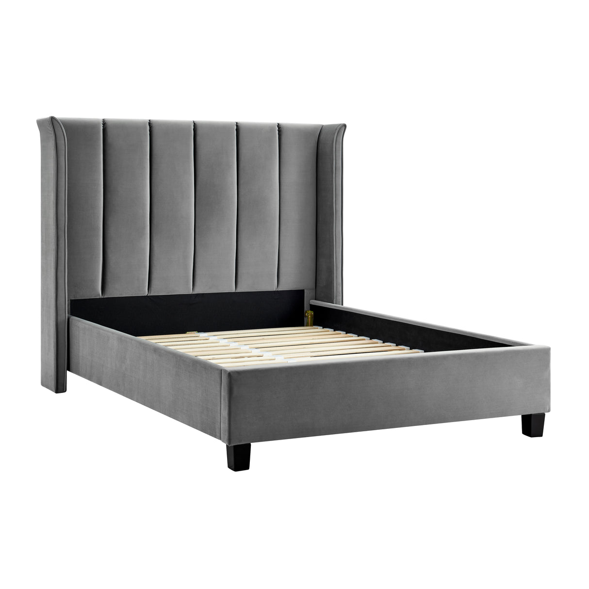 Zaneta Silver Velvet Bed Frame - FurniComp