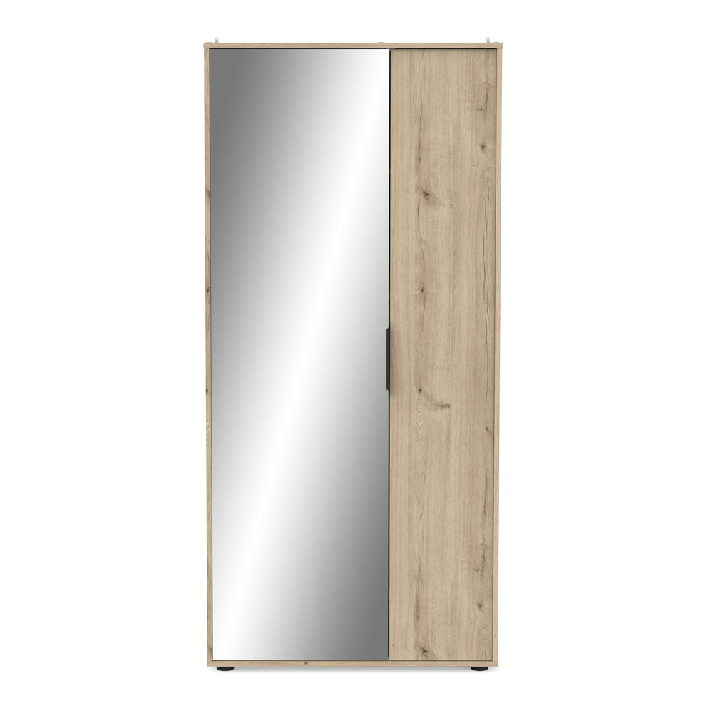 Zurich 2 Door Oak Large Tall Mirrored Shoe Storage Cabinet - FurniComp
