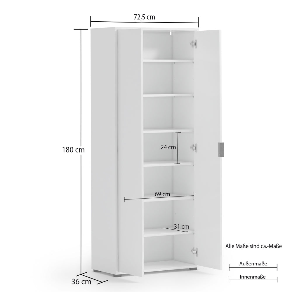 Universal Multi-Use White Gloss Tall 2 Door Storage Utility Cupboard Cabinet - FurniComp