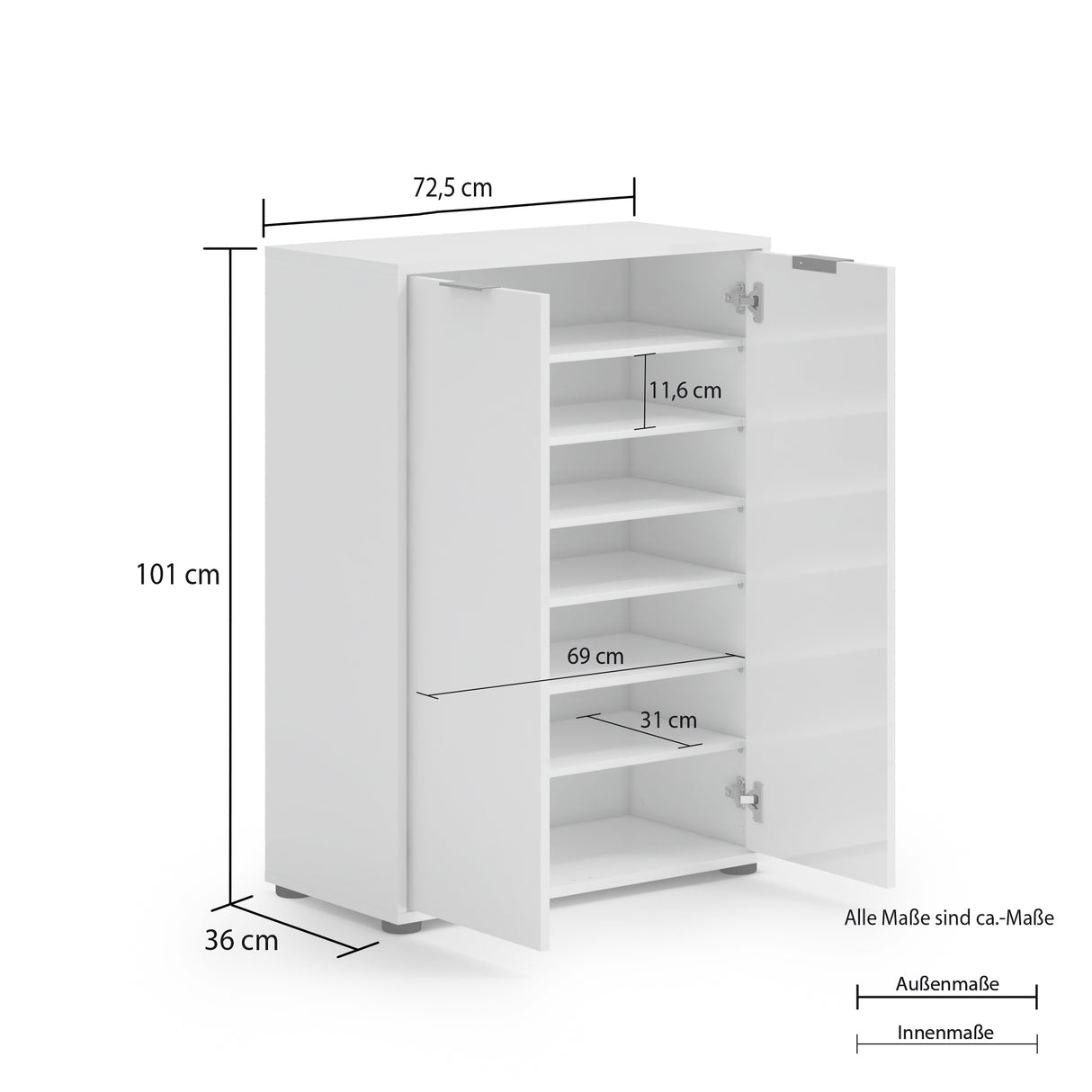 Sydney White Gloss Large 30 Pair Shoe Storage Cupboard - FurniComp