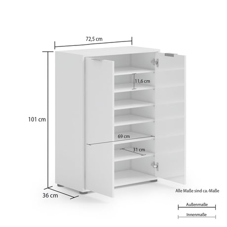 Sydney White Gloss Large 30 Pair Shoe Storage Cupboard - FurniComp