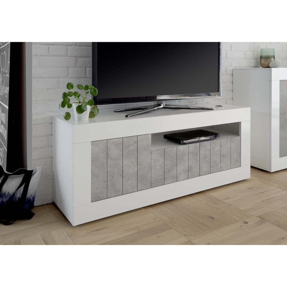 Siena 3 Door White Gloss and Grey TV Unit - FurniComp