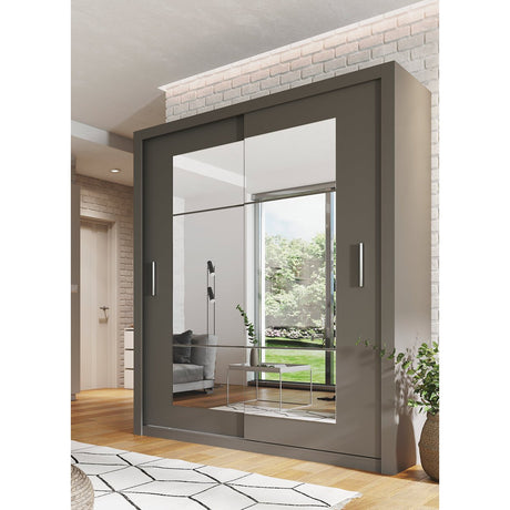 Austin 2 Door Grey 180cm Mirrored Sliding Door Wardrobe AU-02 - FurniComp