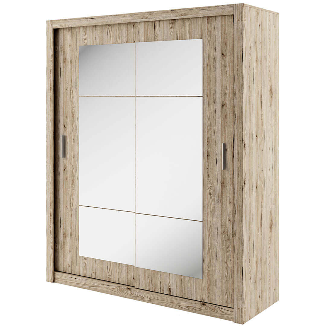 Austin 2 Door Oak 180cm Mirrored Sliding Door Wardrobe AU-02 - FurniComp