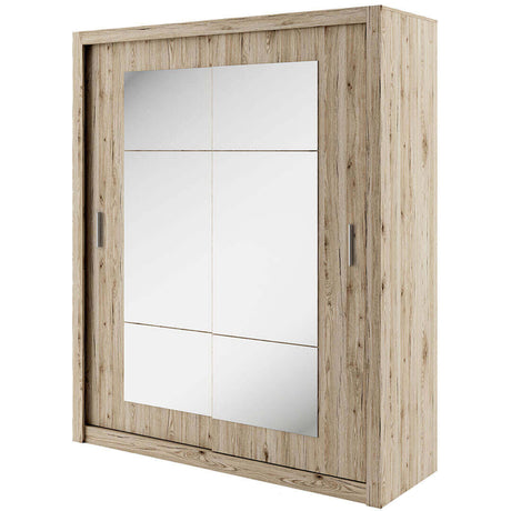 Austin 2 Door Oak 180cm Mirrored Sliding Door Wardrobe AU-02 - FurniComp