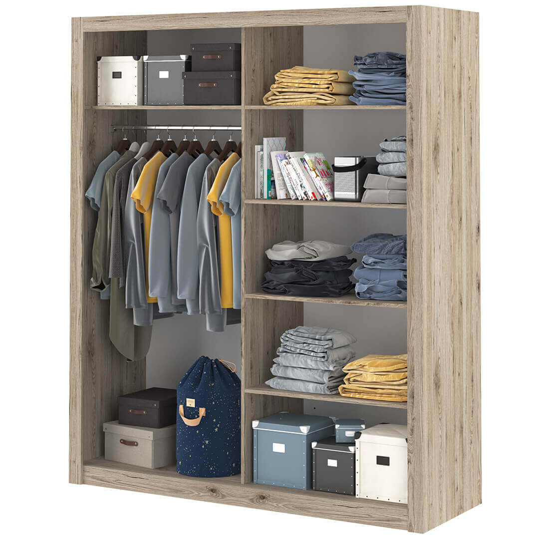 Austin 2 Door Oak 180cm Mirrored Sliding Door Wardrobe AU-02 - FurniComp