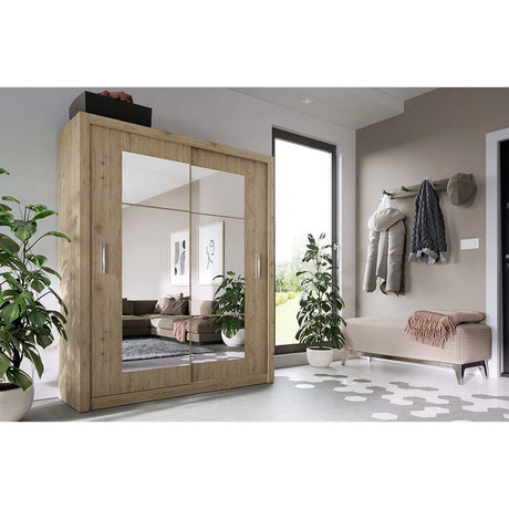 Austin 2 Door Oak 180cm Mirrored Sliding Door Wardrobe AU-02 - FurniComp