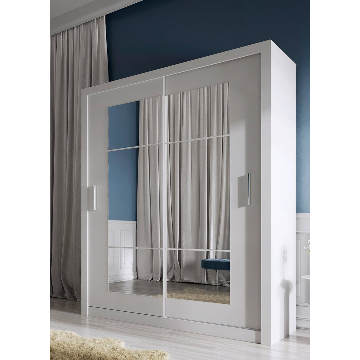 Austin 2 Door White 180cm Mirrored Sliding Door Wardrobe AU-02 - FurniComp