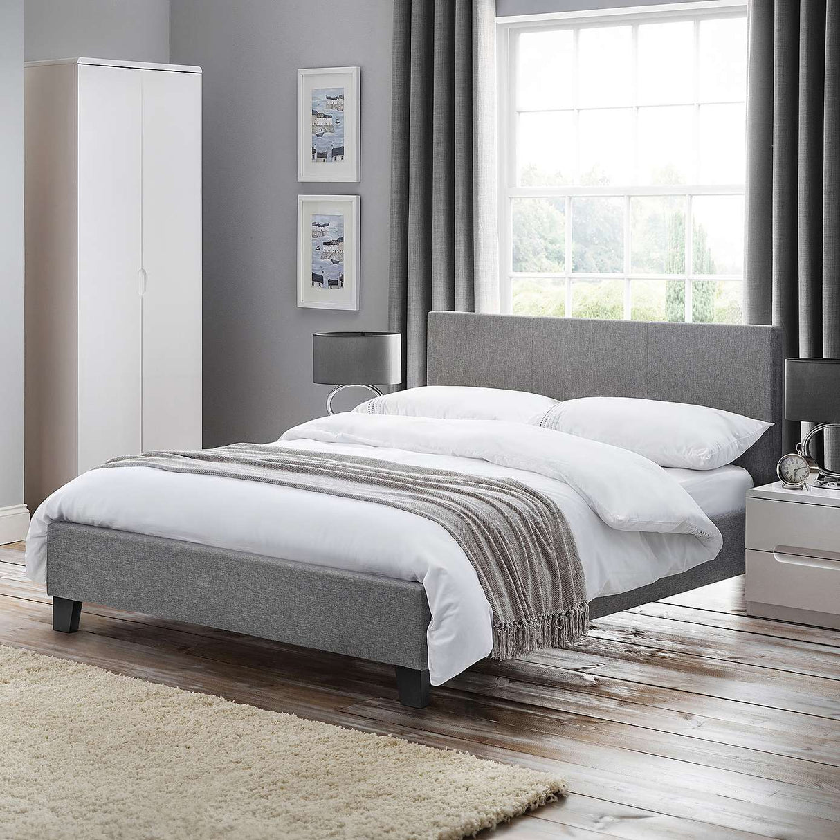 Aversa Light Grey Fabric Standard Bed - FurniComp
