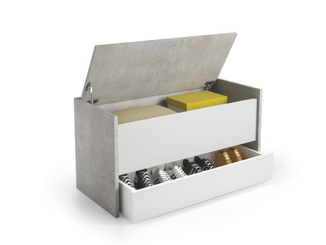 Bari White and Grey Wooden Storage Bench/Blanket Box with Drawer - FurniComp