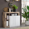 Lorenzo 2 Door White Gloss and Natural Oak Sideboard - FurniComp