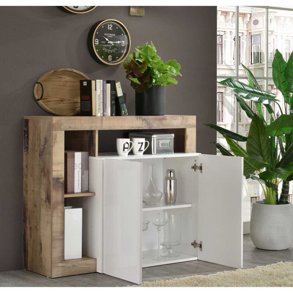 Lorenzo 2 Door White Gloss and Natural Oak Sideboard - FurniComp