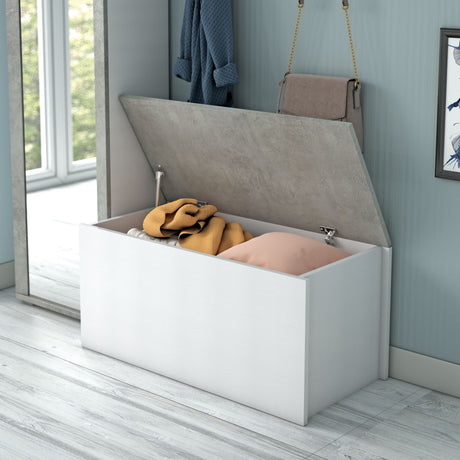 Cori White & Concrete Grey Wooden Storage Bench/Blanket Box - FurniComp